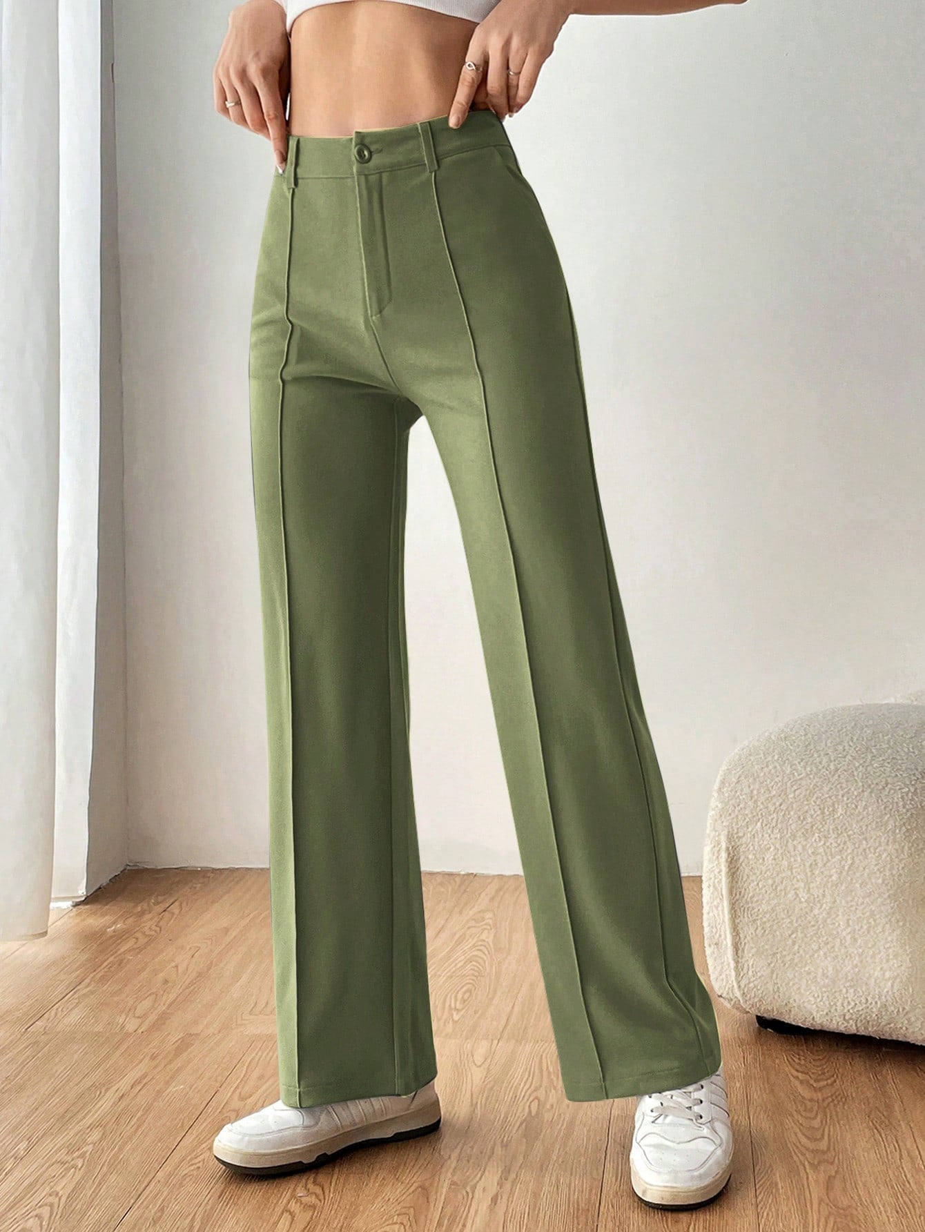 Women's Solid Color Simple Daily Suit Pants With Belt