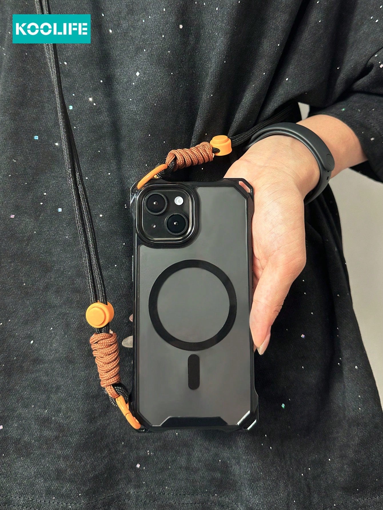 Koolife 2pcs/Set Crossbody Phone Case Lanyard & Corner Protection Anti-Fall, Anti-Lost Magnetic TPU+PC Shockproof Phone Case (With A Woven Thick Lanyard Strap Of About 1.3 Meters Long) Compatible With Apple IPhone12/12pro/12promax/13/13pro/13promax/14/14p
