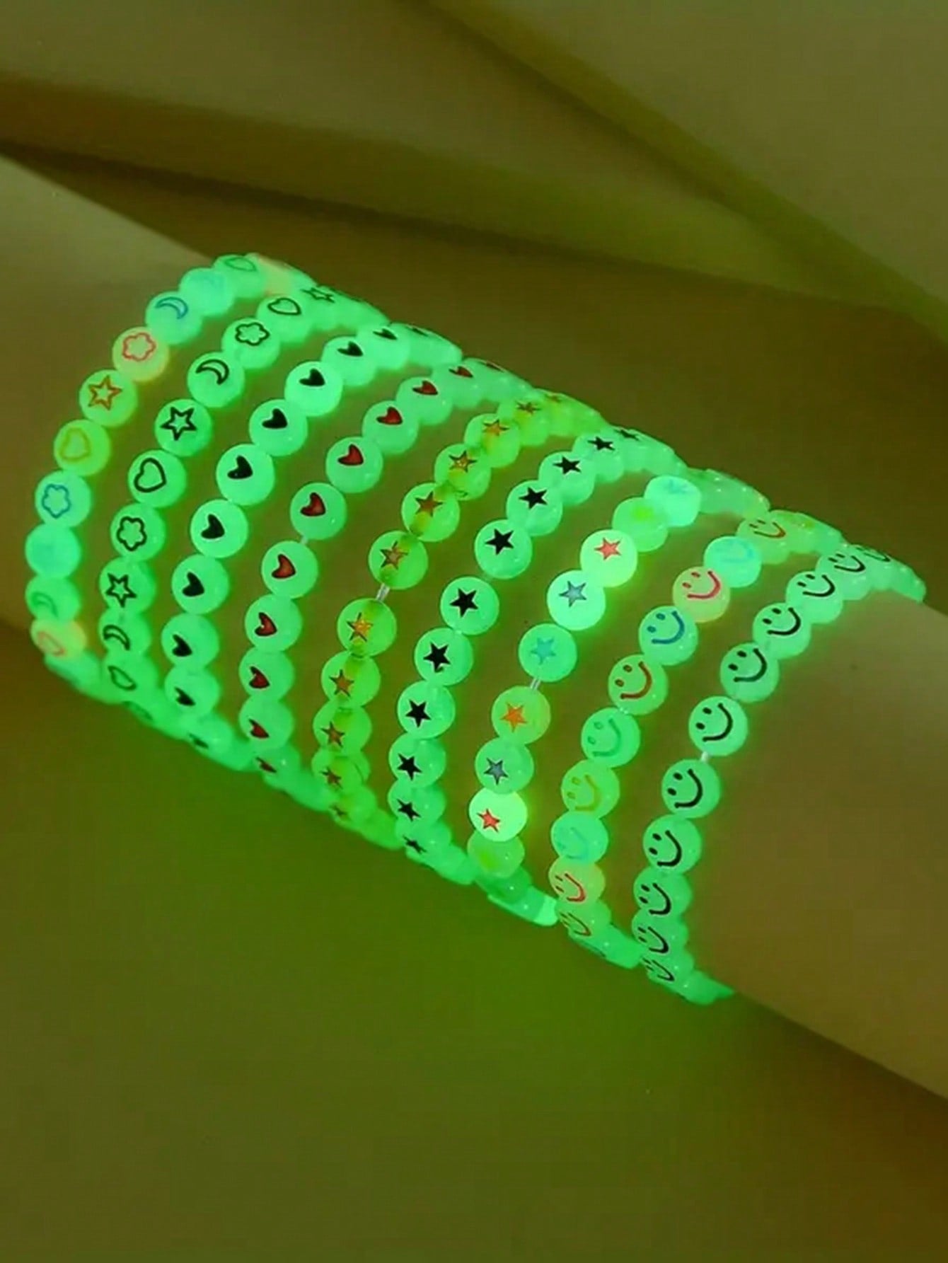 6/3/1pc  Glow-In-The-Dark Beaded Bracelet Set - Fashionable GirlsAccessories With Heart, Star & Cloud Designs - Perfect For Gifts & PartyDecorations-Adiustable,Dazzling & Multipurpose