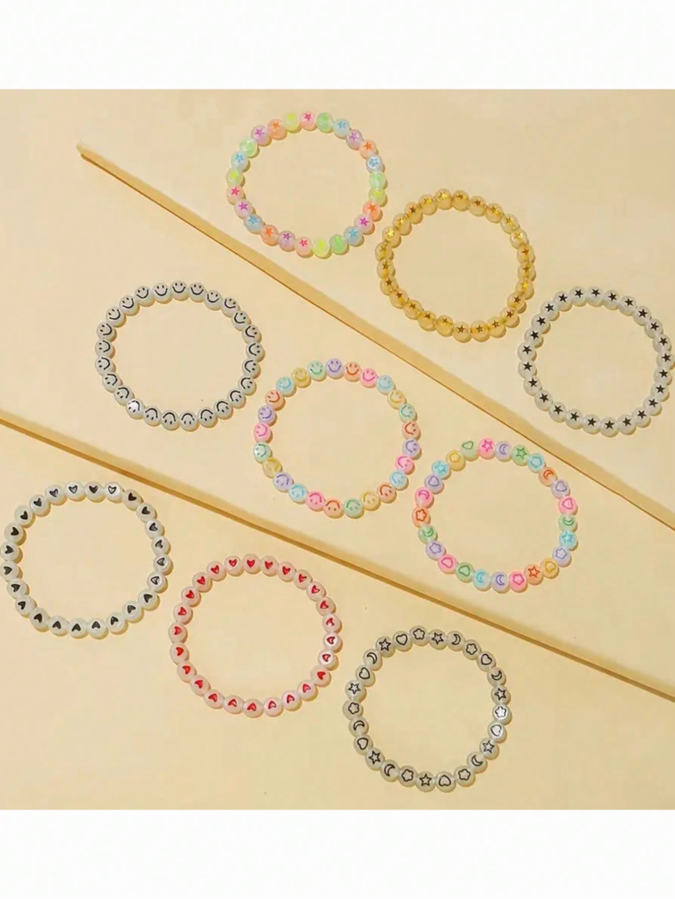 6pcs  Glow-In-The-Dark Beaded Bracelet Set - Fashionable GirlsAccessories With Heart, Star & Cloud Designs - Perfect For Gifts & PartyDecorations-Adiustable,Dazzling & Multipurpose