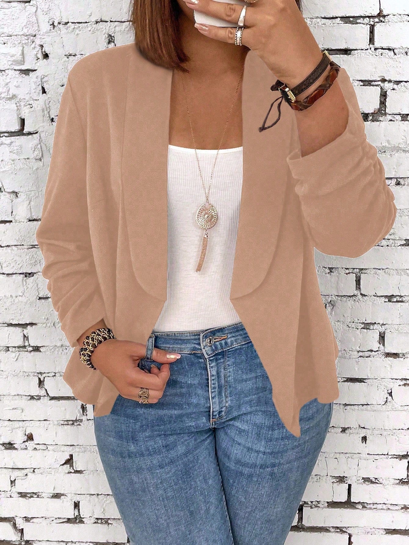 Plus Size Women Fashion Solid Color Long Sleeve Blazer Jacket