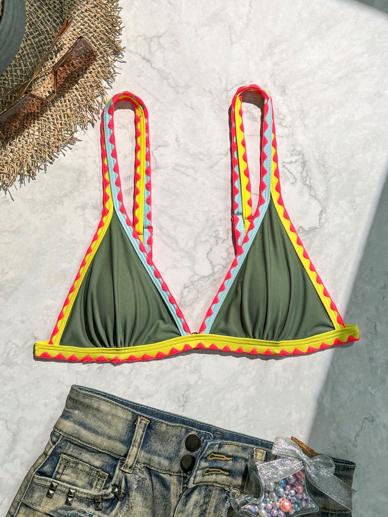 Summer Beach Colorblock Triangle Bikini Top