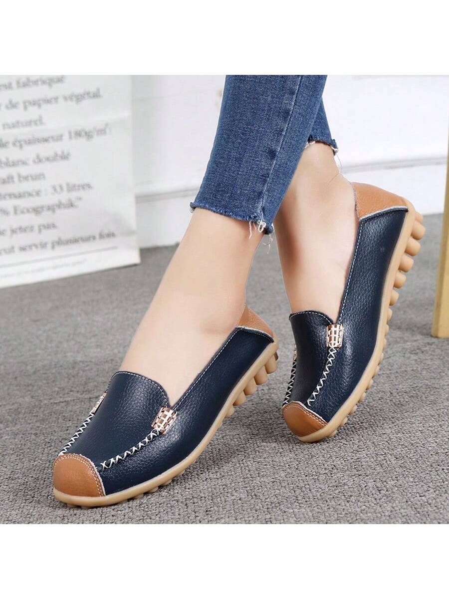 2024 New Style Women's Driving Loafers, Leather Surface Anti-Slip Soft-Sole Slip-On Loafers, Versatile Mom Shoes For Summer