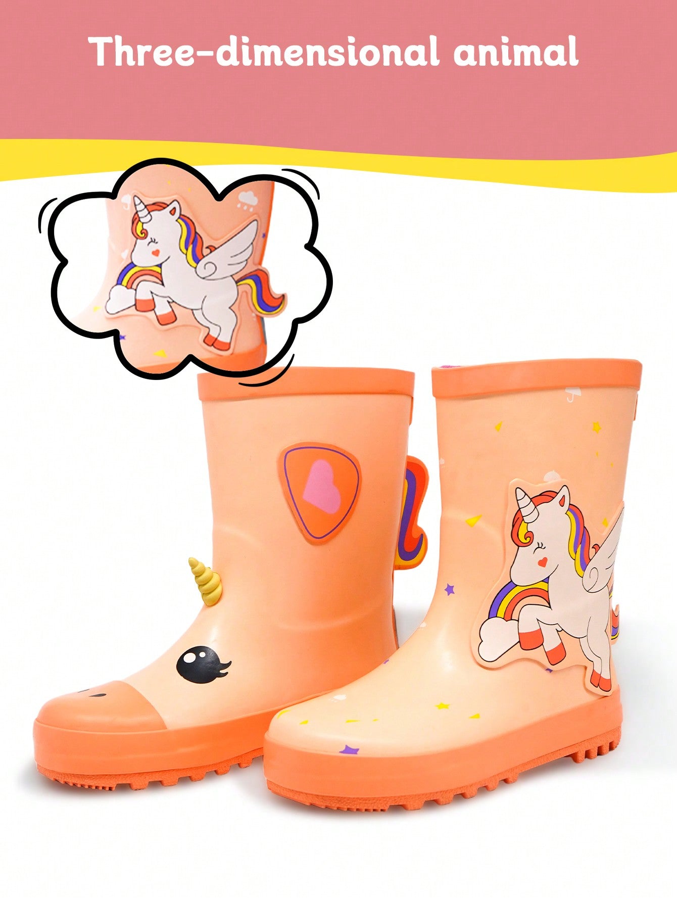 Girls' Unicorn Pattern Anti-Slip Rain Boots, Wear-Resistant, Reflective, Lightweight, Cartoon Rubber Outsole, Outdoor Shoes For Rainy Summer Days