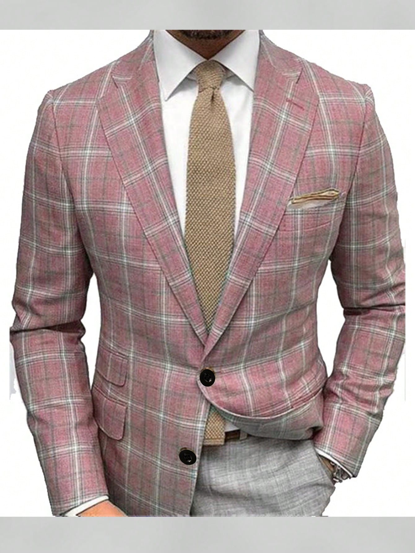 Purple Plaid Men's Business Casual Blazer, Fashionable Street Style, Versatile And Elegant Daily Wear For Men