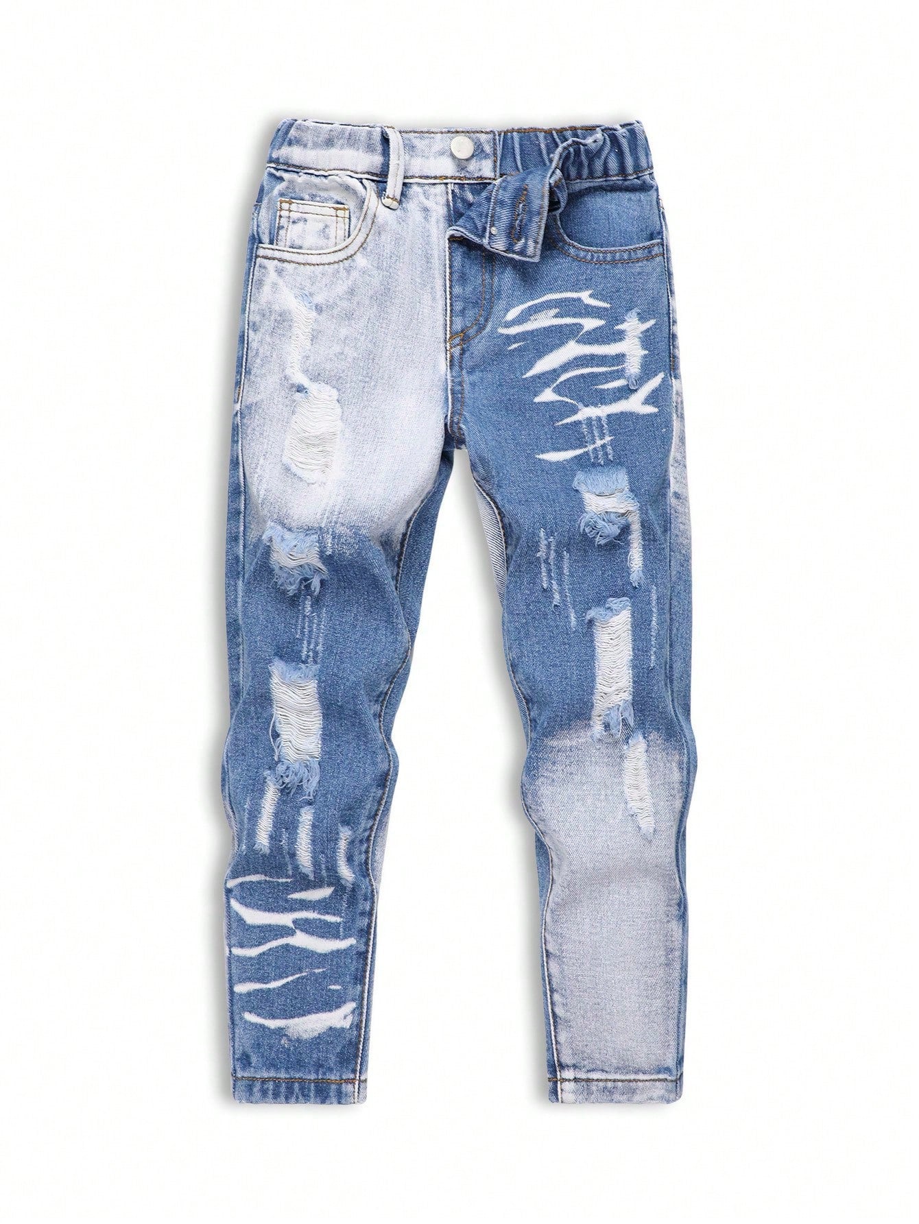 Young Boy Vintage Jeans With Distressing And Shredding In Street Style