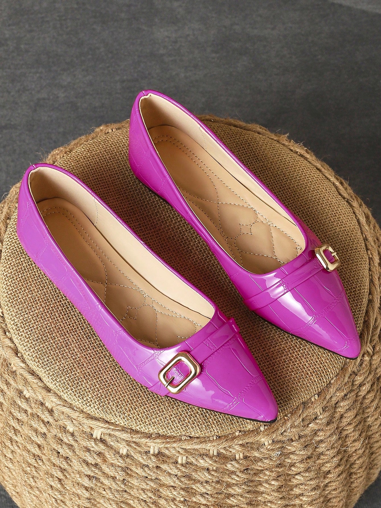 Women's Pointed Toe Shallow Mouth Flat Shoes With Buckle Strap, Perfect For Dancing, Parties, Casual Wear, And Outdoor Activities, Purple Color, Suitable For Spring, Summer, And Autumn