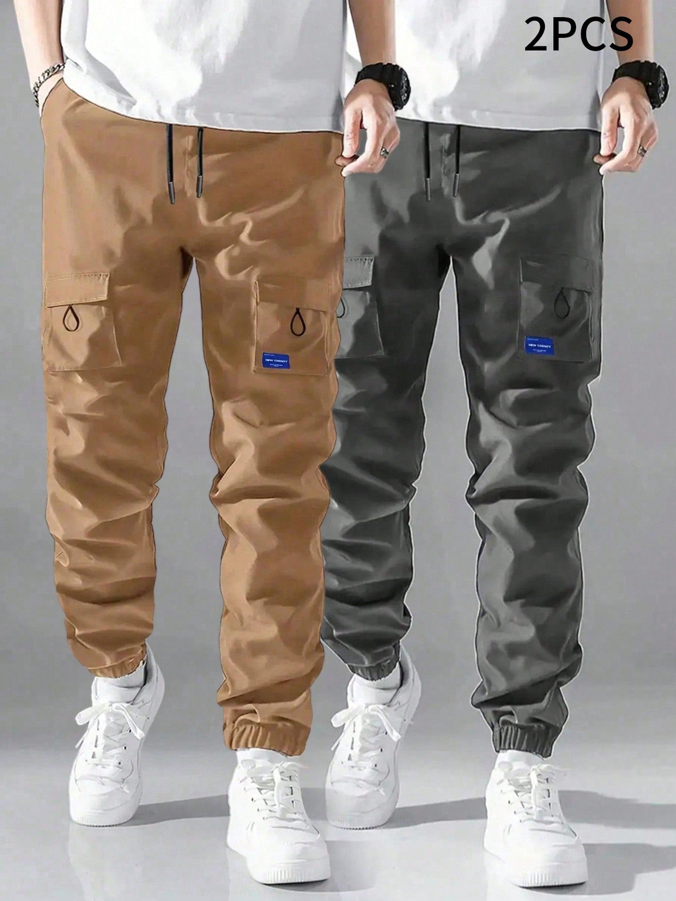 Tween Boy 2-Pack Fashionable And Casual Drawstring Cargo Pants, Suitable For Spring, Summer And Autumn, No Lining