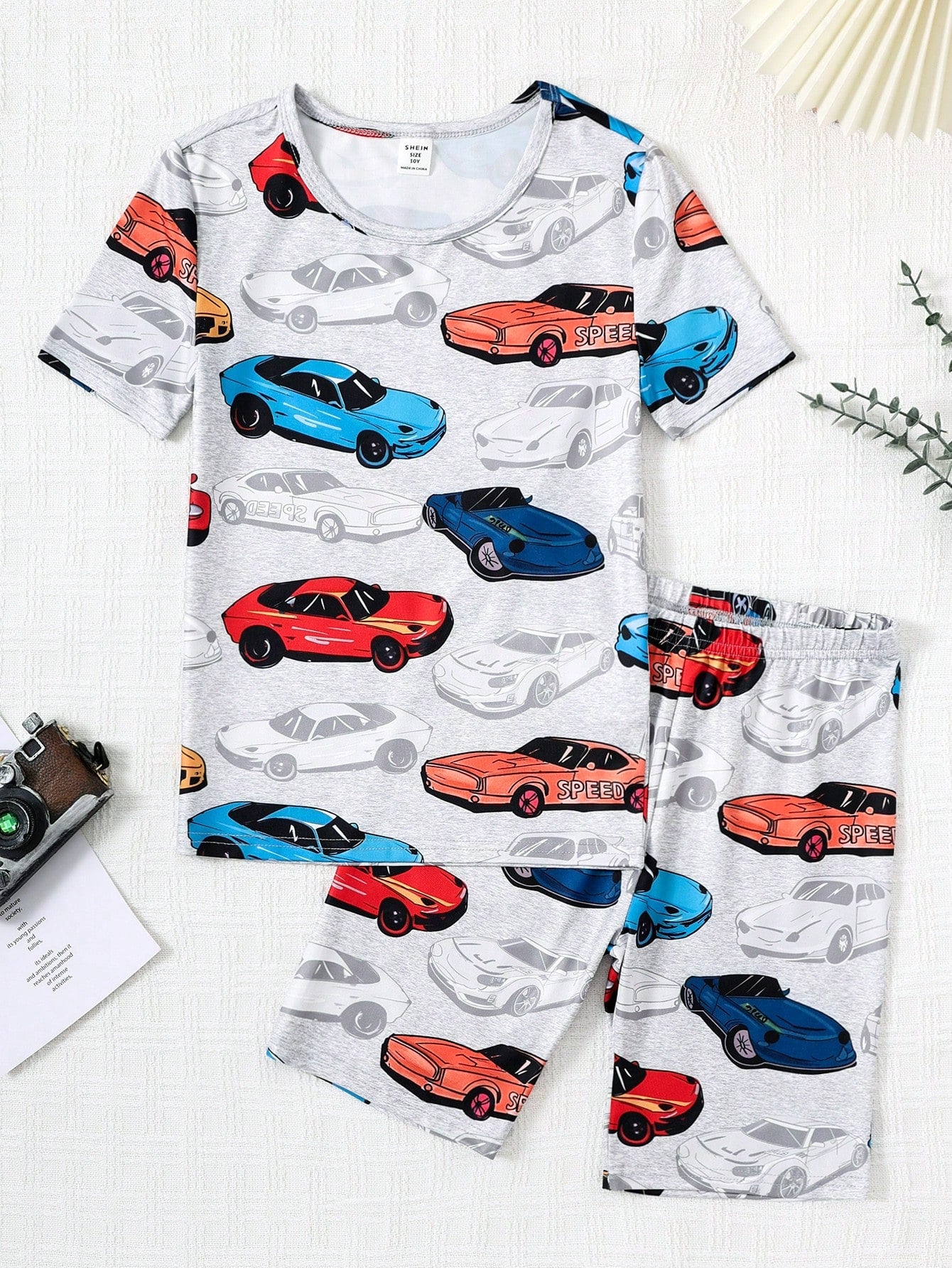 Tween Boy Racing Print Short Sleeve Tee & Shorts Pajama Set