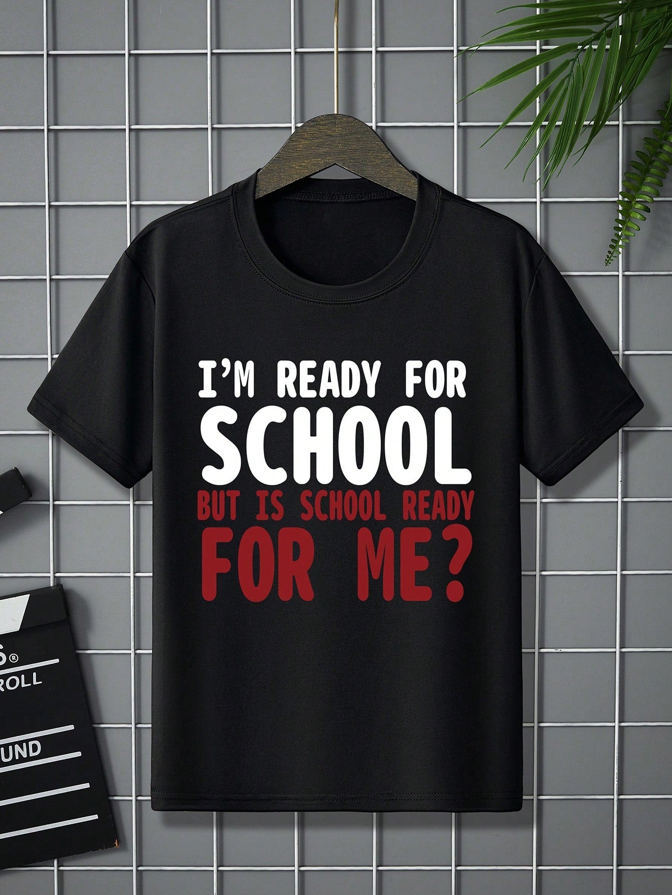 Young Boy Short Sleeve Round Neck T-Shirt With School Letter Print, Casual Kids' Clothing