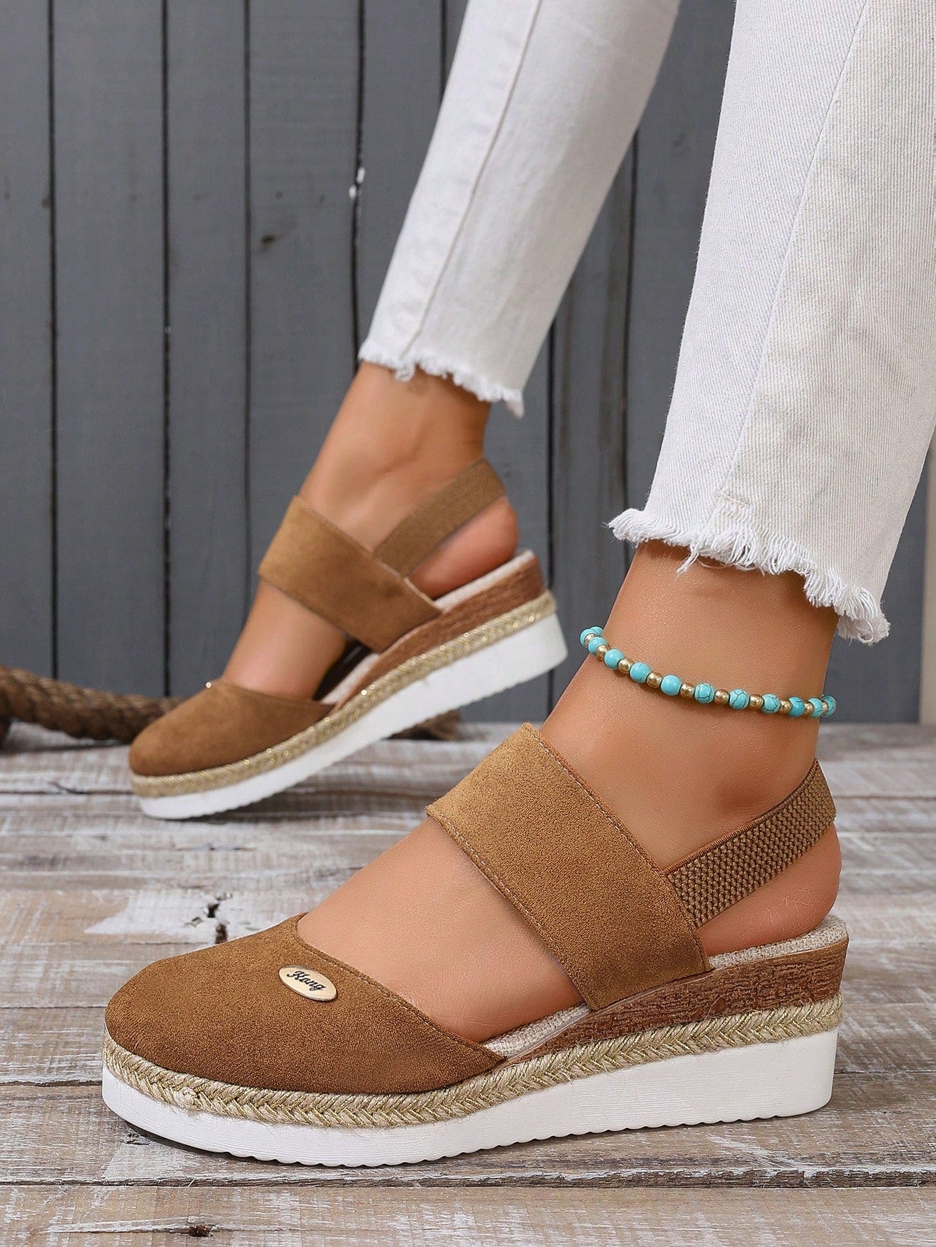 Platform Espadrille Sandals For Women Plus Size, Closed Toe Elastic Band Comfortable Wedges Sandals