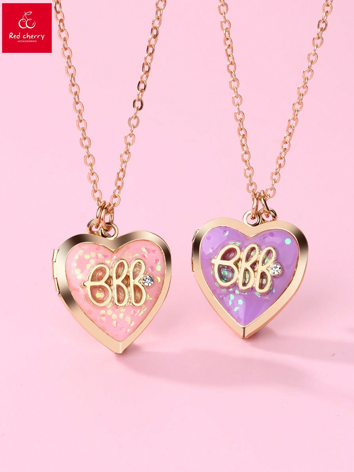 2pcs Girls' Colorful Zinc Alloy Oil Drop Necklace Set, Heart Shaped Box & Rainbow Flower Designs, Suitable For Best Friends To Wear Daily