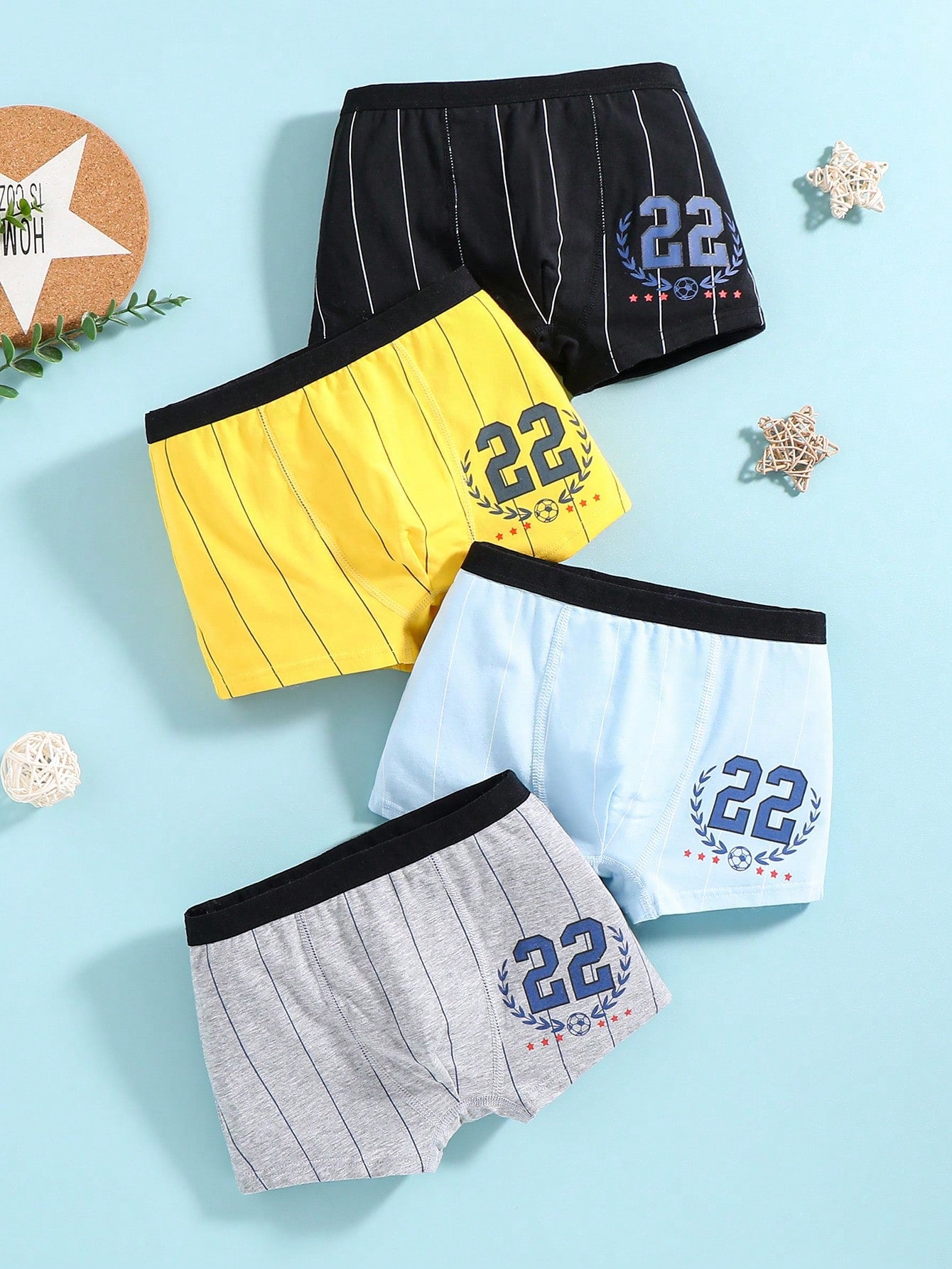 4pcs/Set Young Boy Digital Print Boxer Briefs