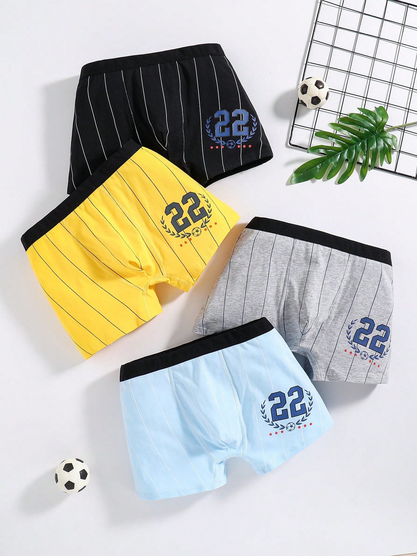 4pcs Teen Boy Contrast Color Waistband Digital Printed Boxer Briefs