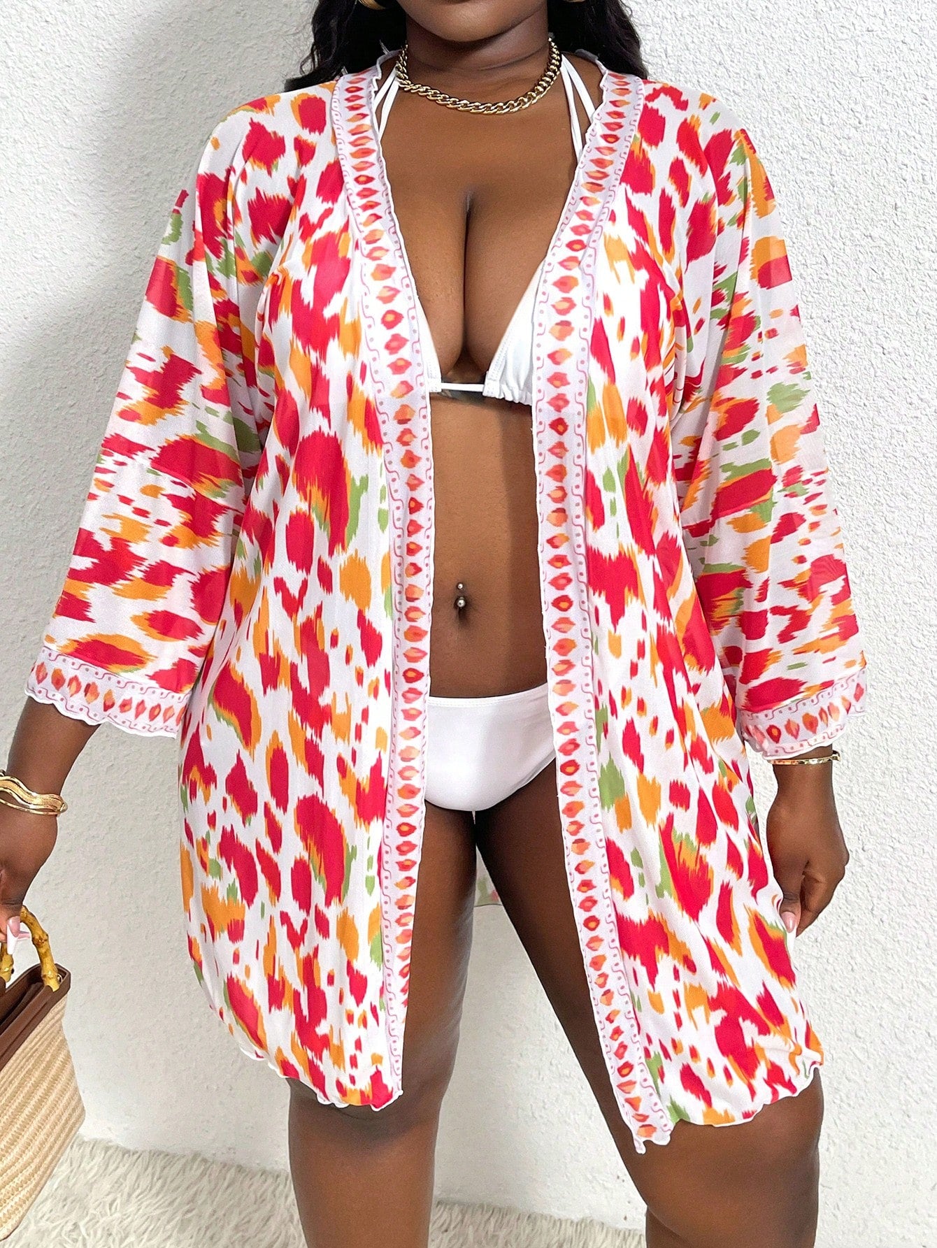 Plus Size Printed Casual Vacation Kimono