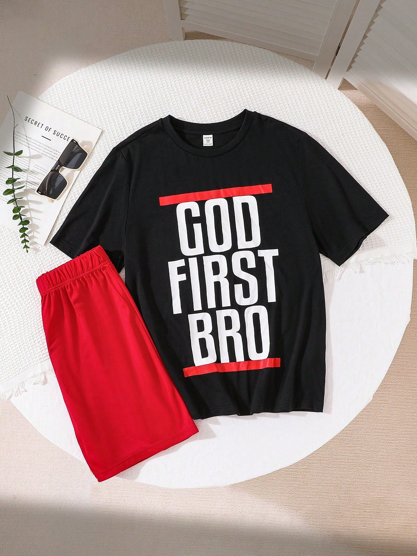 Teen Boy Casual-Fit Casual Letter Printed Round Neck Short Sleeve T-Shirt And Shorts Set, Suitable For Summer Travel