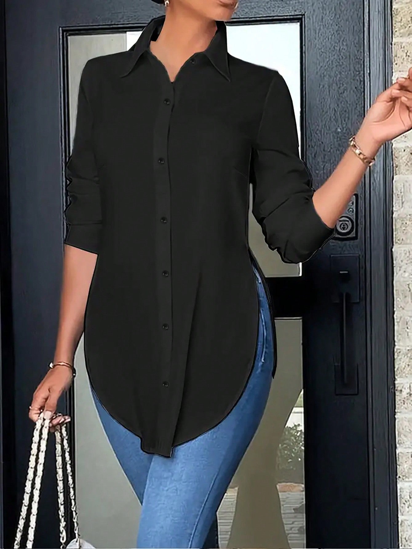 Plus Size Women's Long Shirt With Side Slit