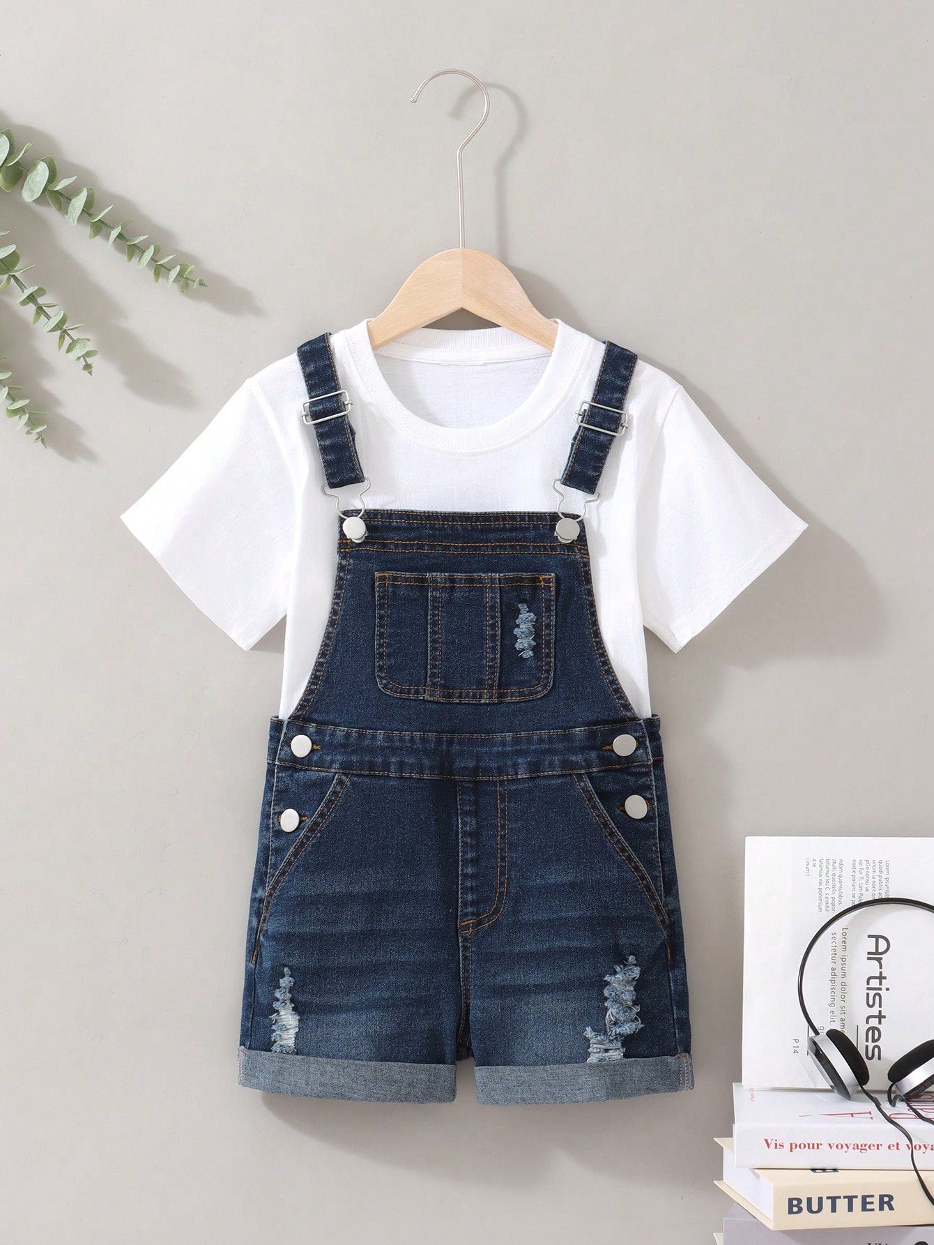 Tween Girl Summer Casual Distressed Denim Overalls