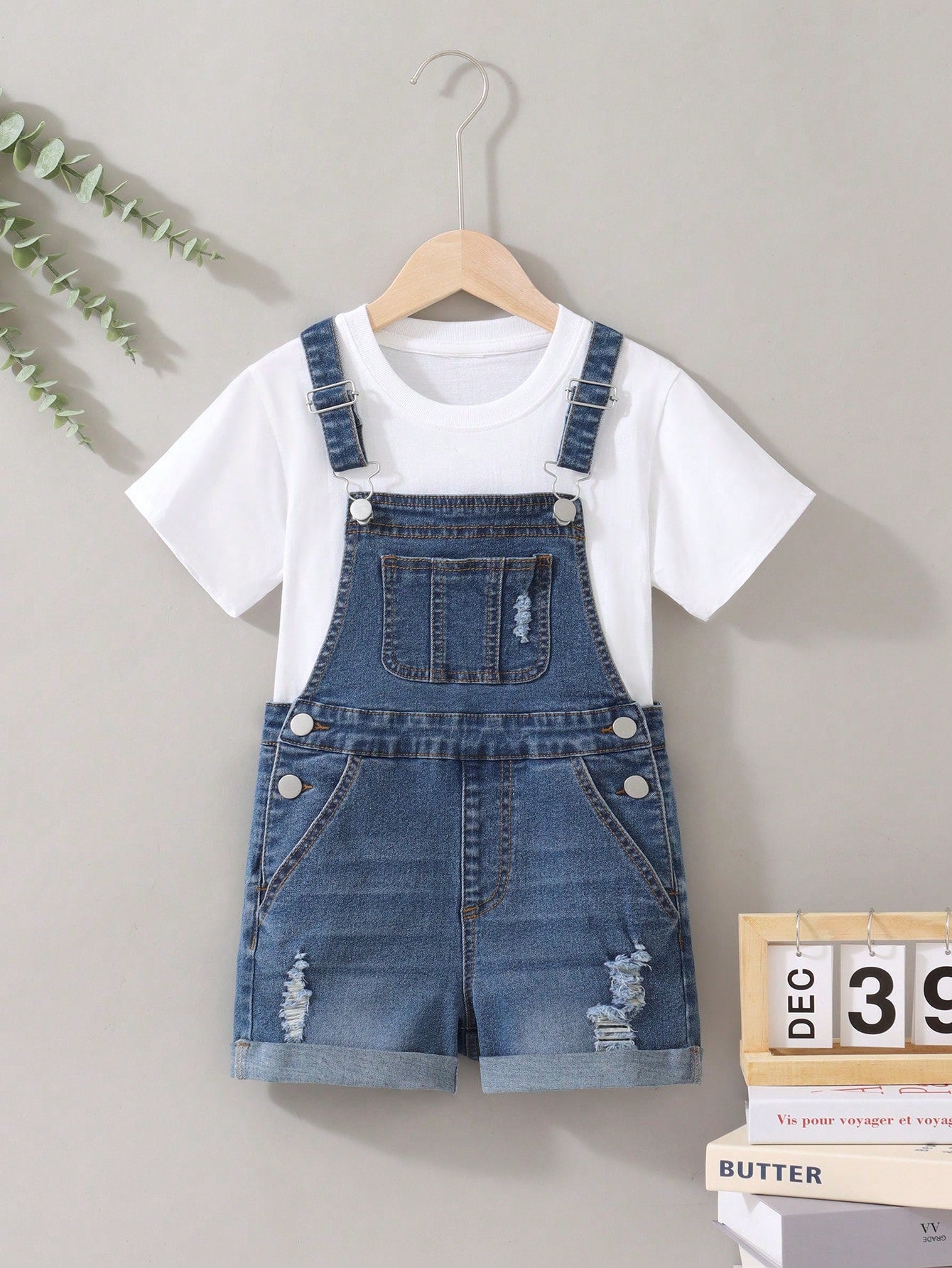 Tween Girl Summer Casual Distressed Denim Overalls