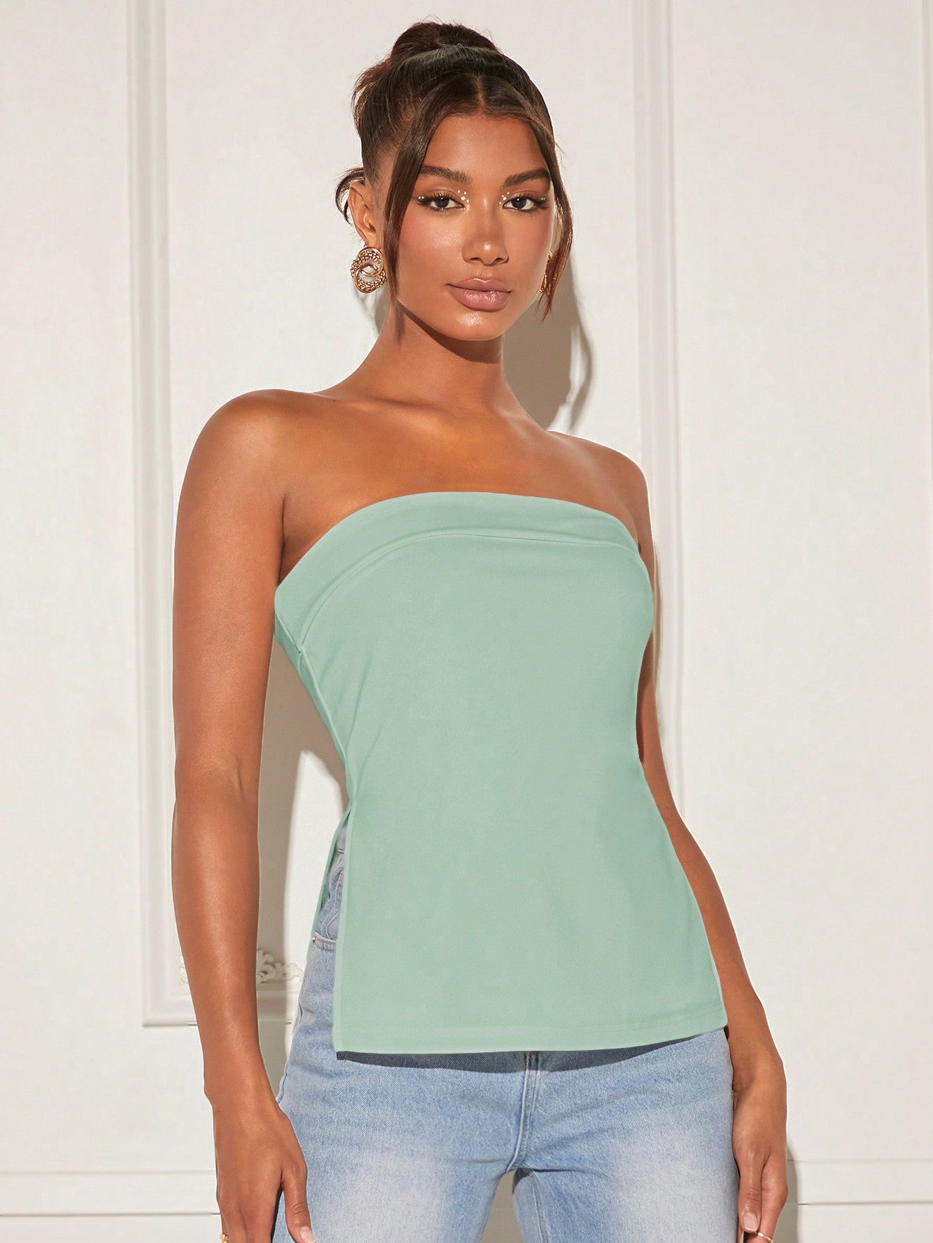 Solid Split Hem Tube Top