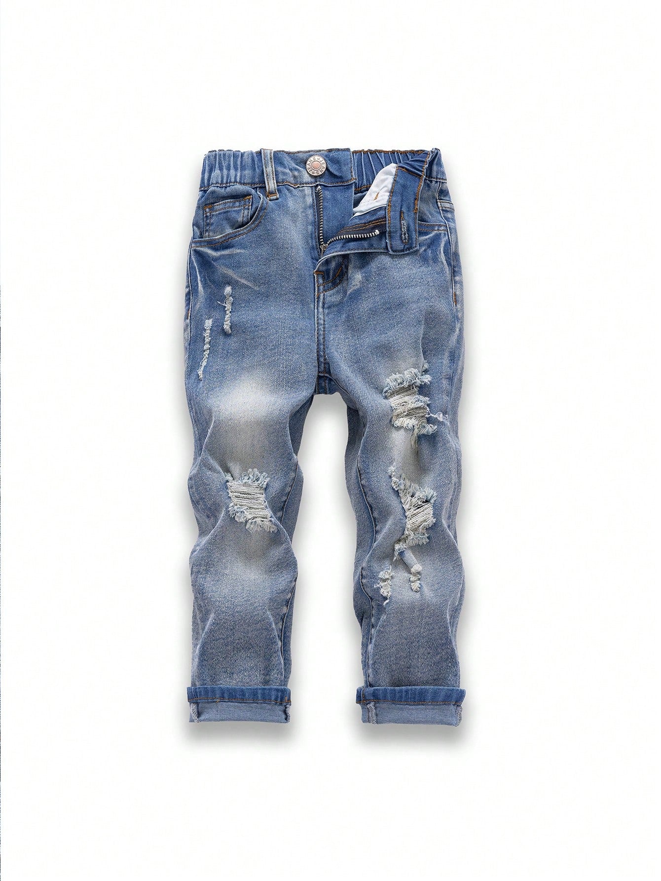 Young Boy New Casual Fashion Retro Vintage Distressed Washed Jeans With Holes