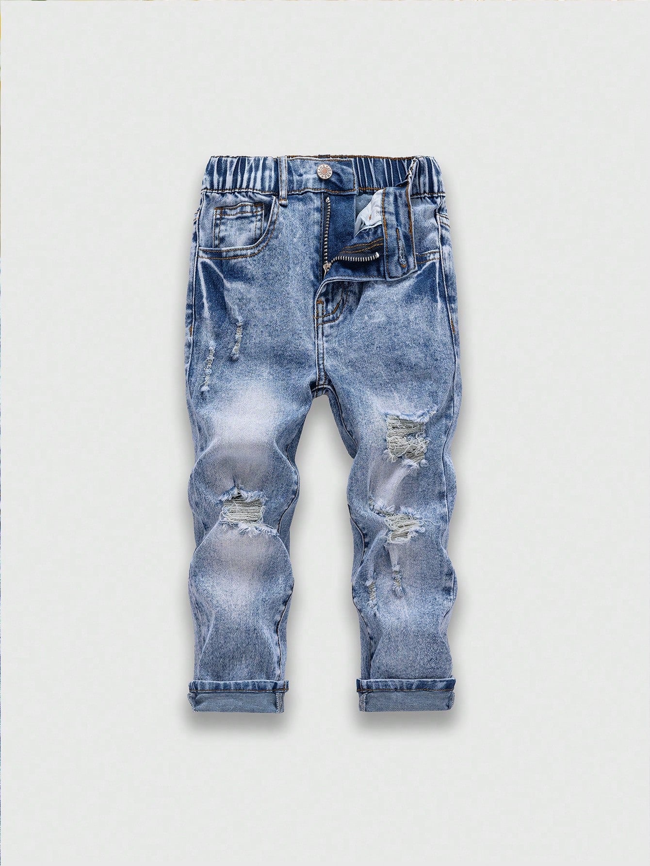 Young Boy New Casual Fashion Retro Vintage Distressed Washed Jeans With Holes