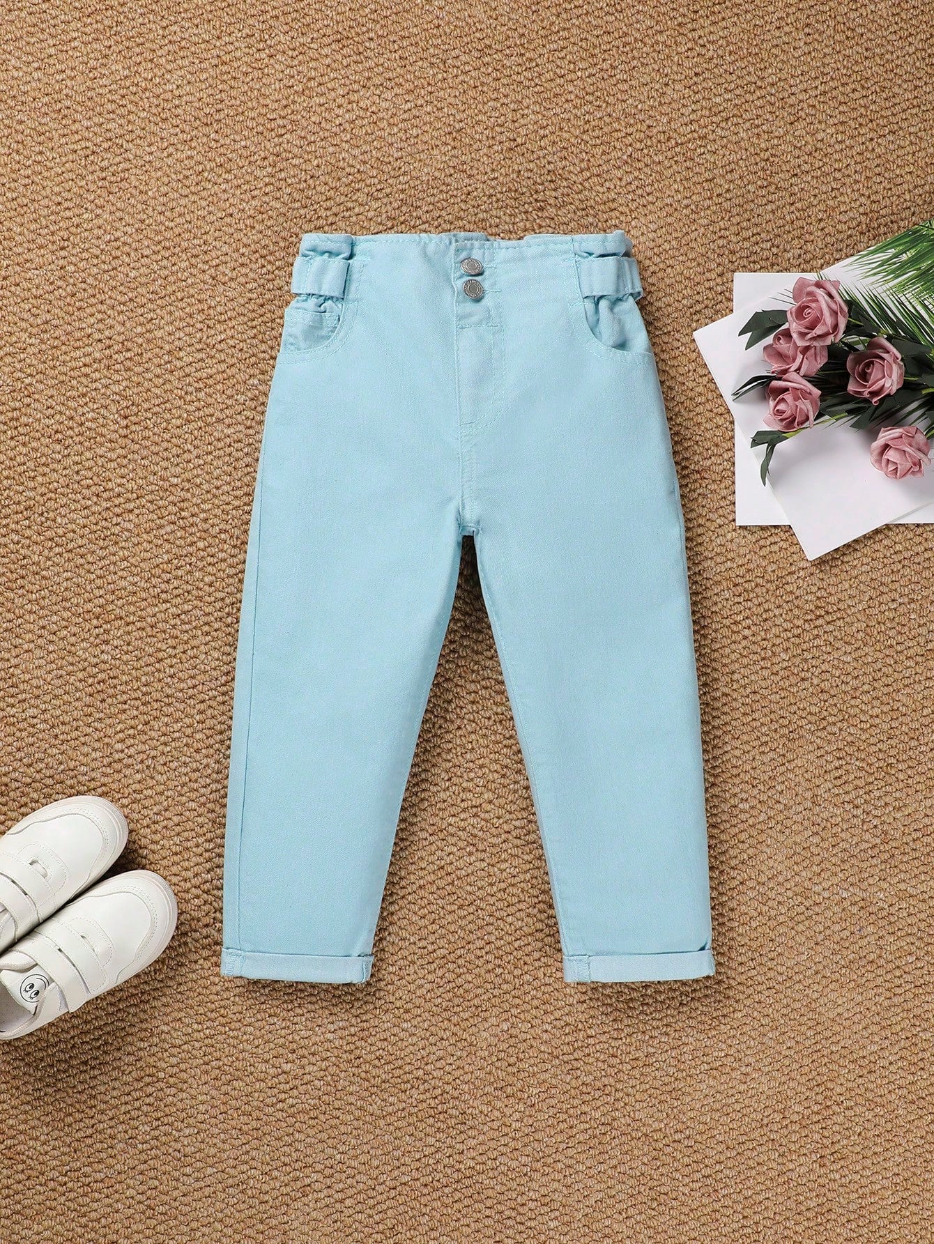 Young Girl All-Match Floral Waist Denim Jeans For School And Fashion