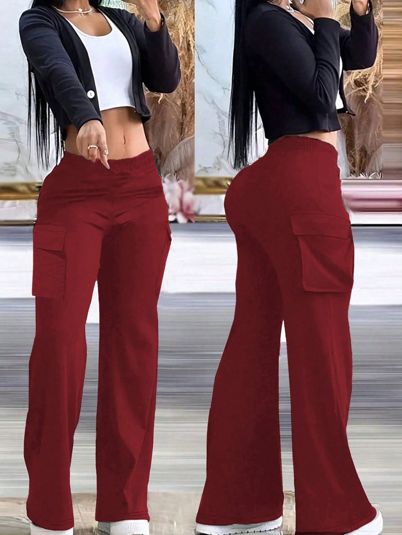 Women Solid Color Pocketed Cargo Pants For Daily Spring And Summer Outfits