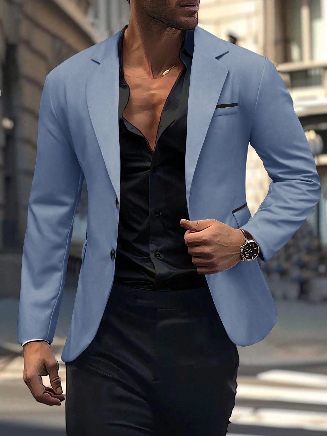 Men Lapel Collar Button Blazer For Spring & Autumn