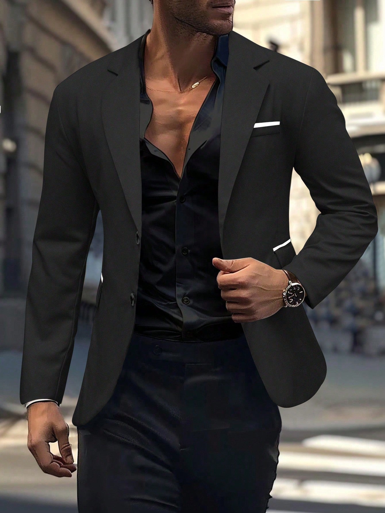 Men Lapel Collar Button Blazer For Spring & Autumn