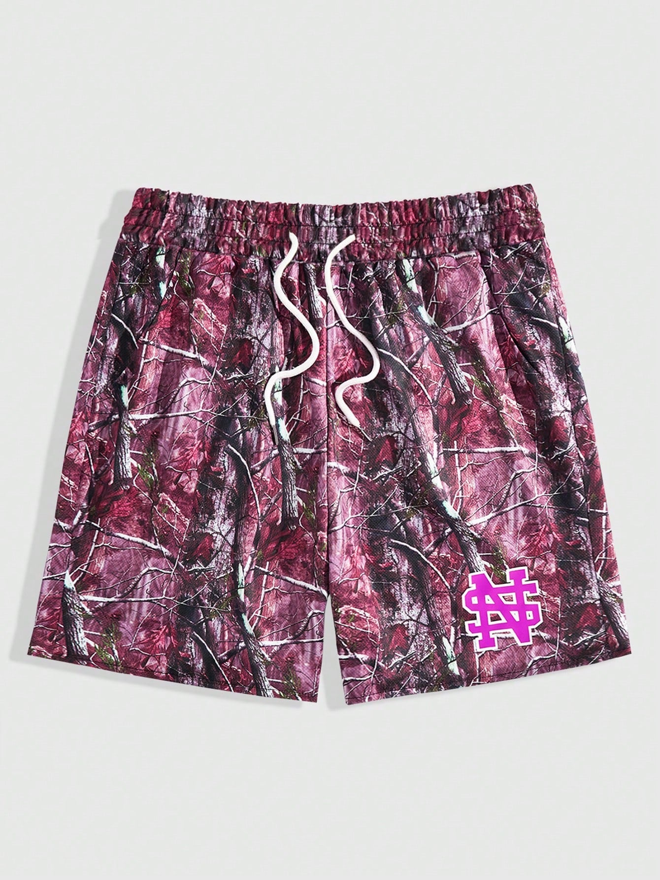 Men Branch Print Drawstring Waist Shorts, School