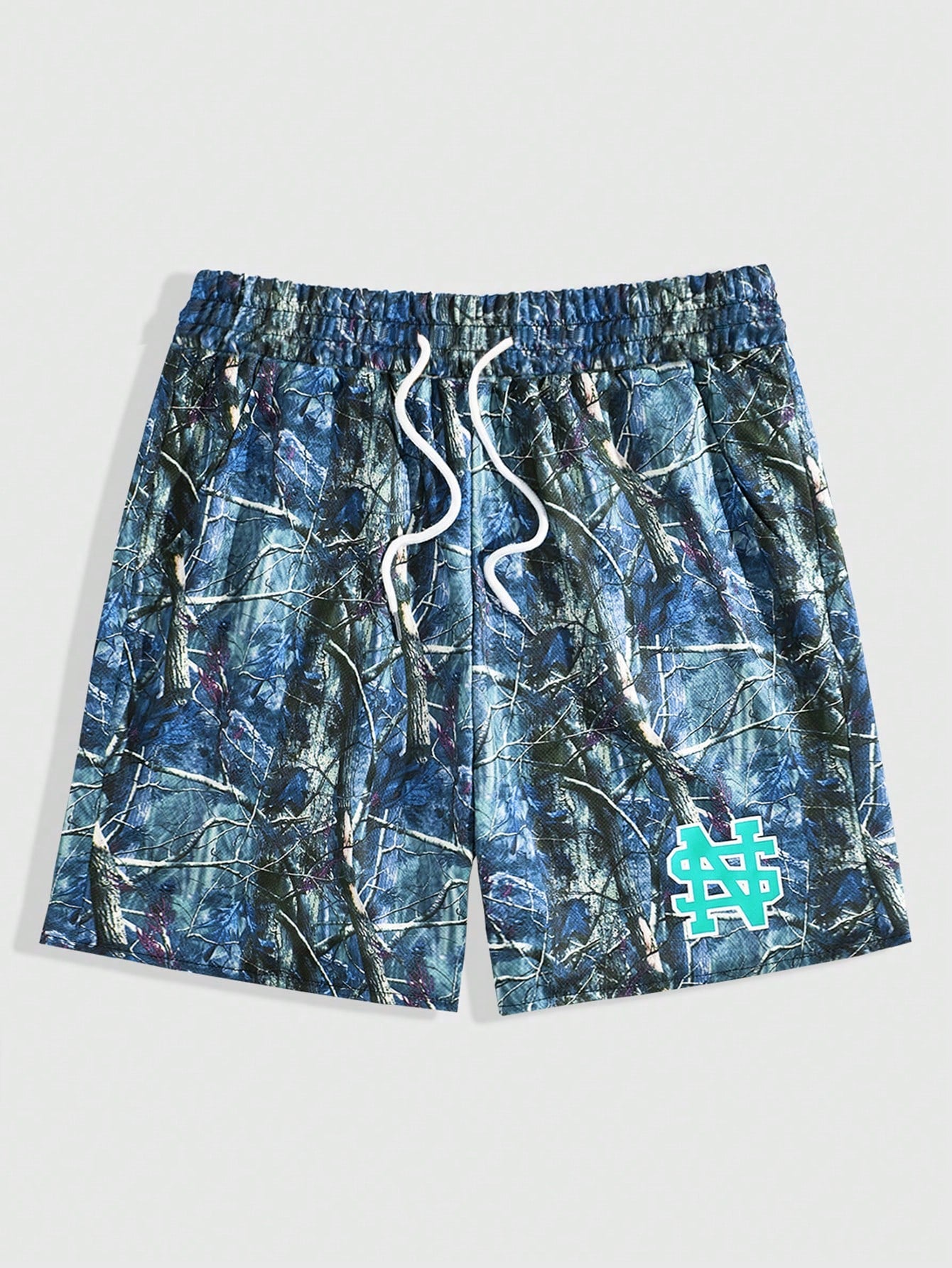 Men Branch Print Drawstring Waist Shorts, School