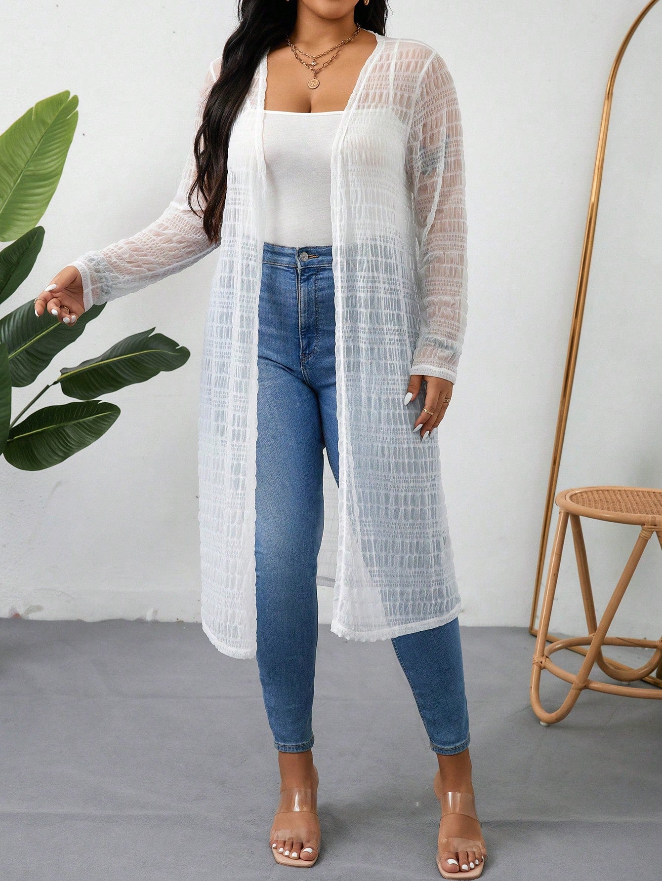 Plus Size Casual Long Sleeve Kimono Style Top For Everyday Wear