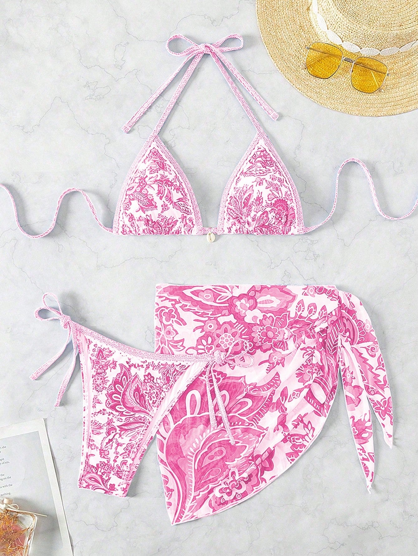 Summer Beach 3pcs/Set Women's Random Printed Bikini Set