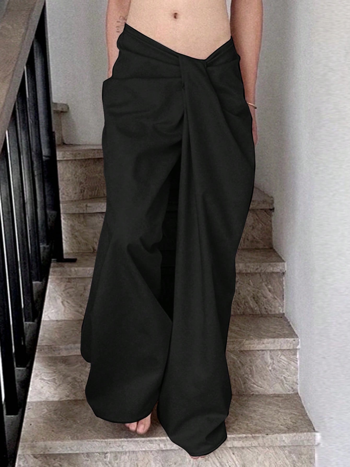 Women Ruched Simple Loose Wide Leg Solid Pants, Summer Vocation