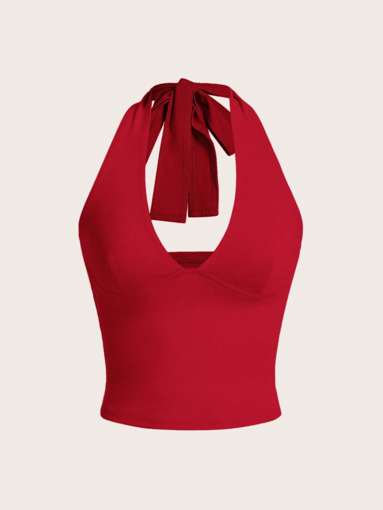 Ladies' Solid Color Sleeveless Crop Top With Halter V-Neck Design For Summer