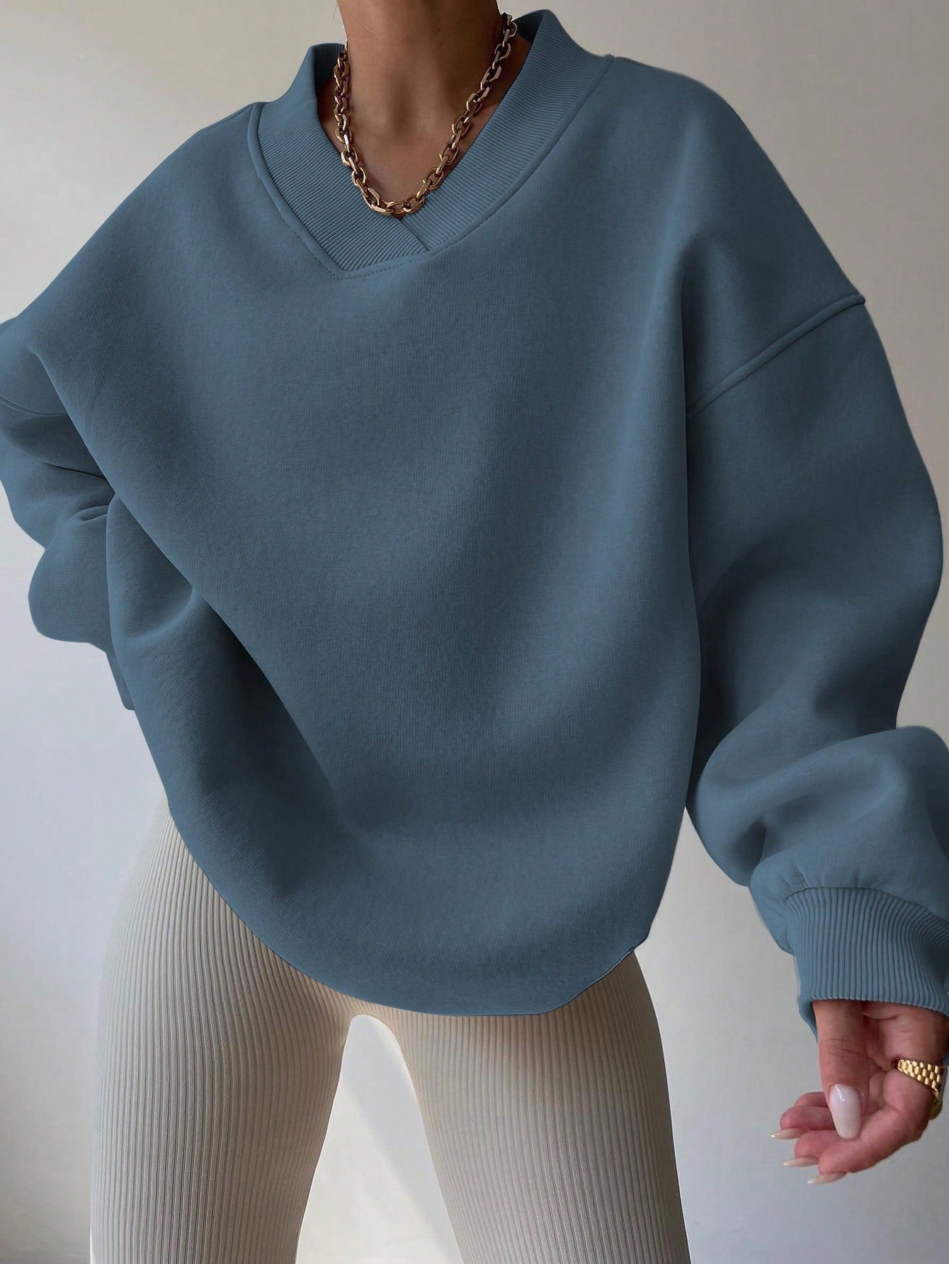 Oversized Casual Solid Color Drop Shoulder Sweatshirt For Plus Size