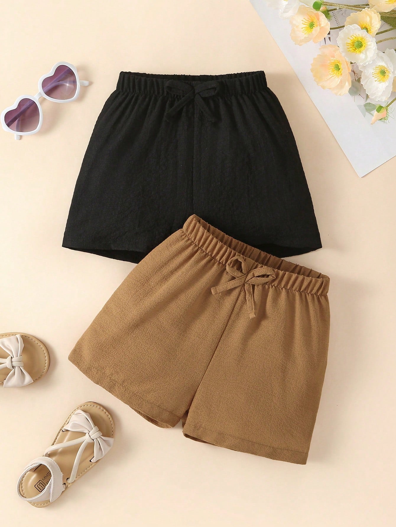 Young Girl 2pcs Bow Front Shorts