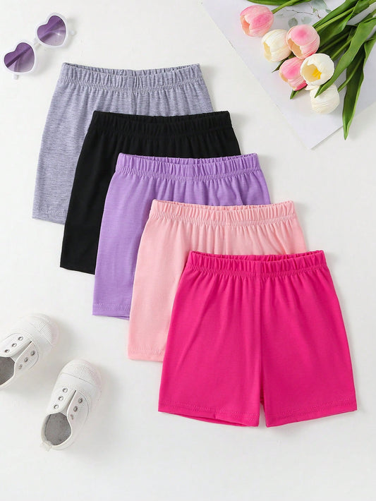 5pcs Young Girl Summer Outdoor Casual And Sports All-Match Shorts Set, Multi-Colored For Versatile Matching