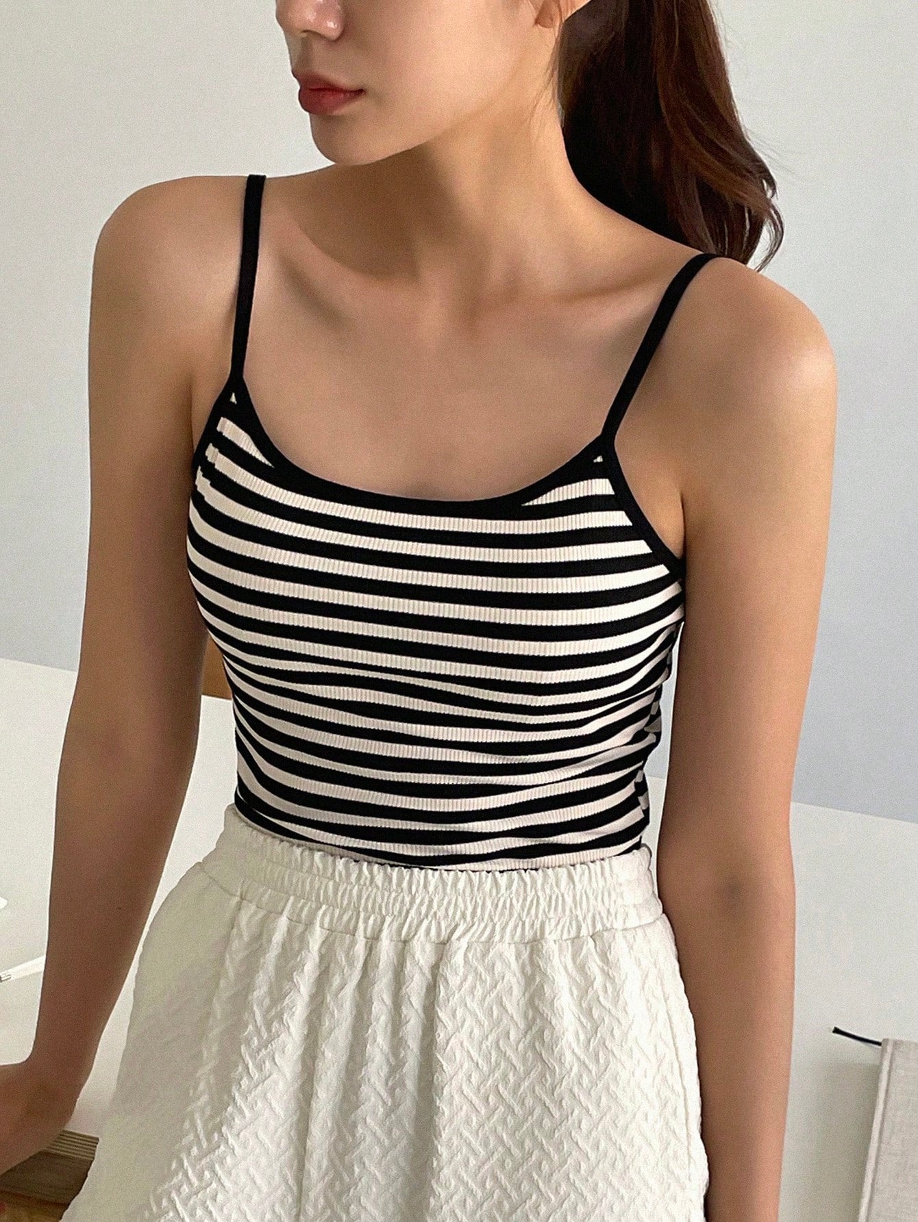 Women's Striped Slim Fit Cropped Camisole Top