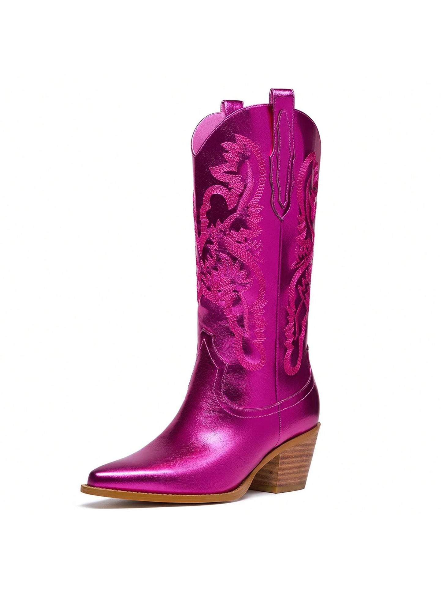 Western Embroidered Metallic Cowboy Mid Calf Boots