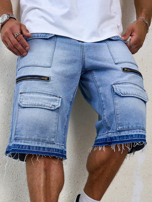 Fashionable Big Pocket Denim Shorts For Men, Plus Size