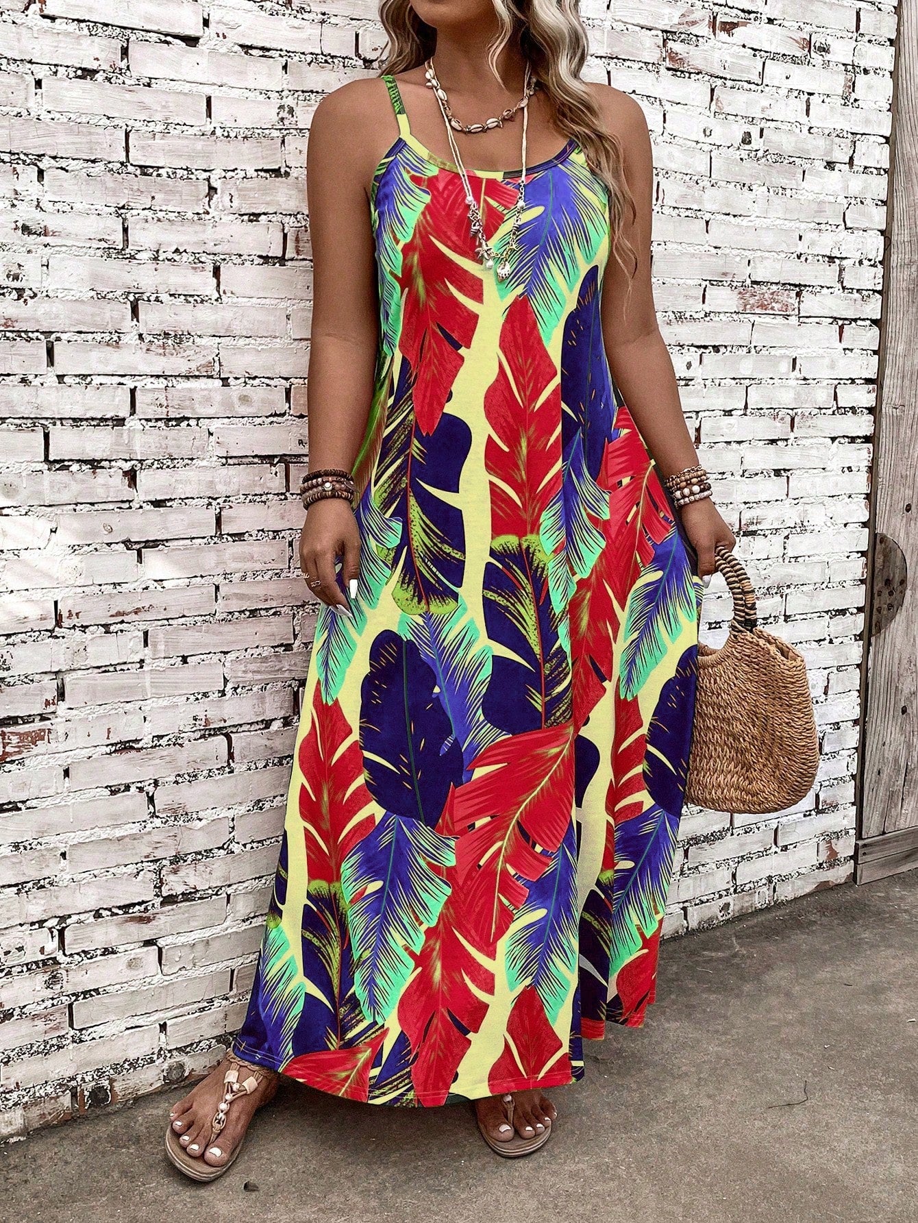 Women's Plus Size Casual Vacation Plant Printed Dress