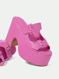 Women's Peep Toe T-Strap Pink Summer Breathable Spring Shoes Mules Party Chunky Heels Waterproof Platform High Heel SandalsSexy Party Baddie Trendy Chic Gorgeous Style Halloween