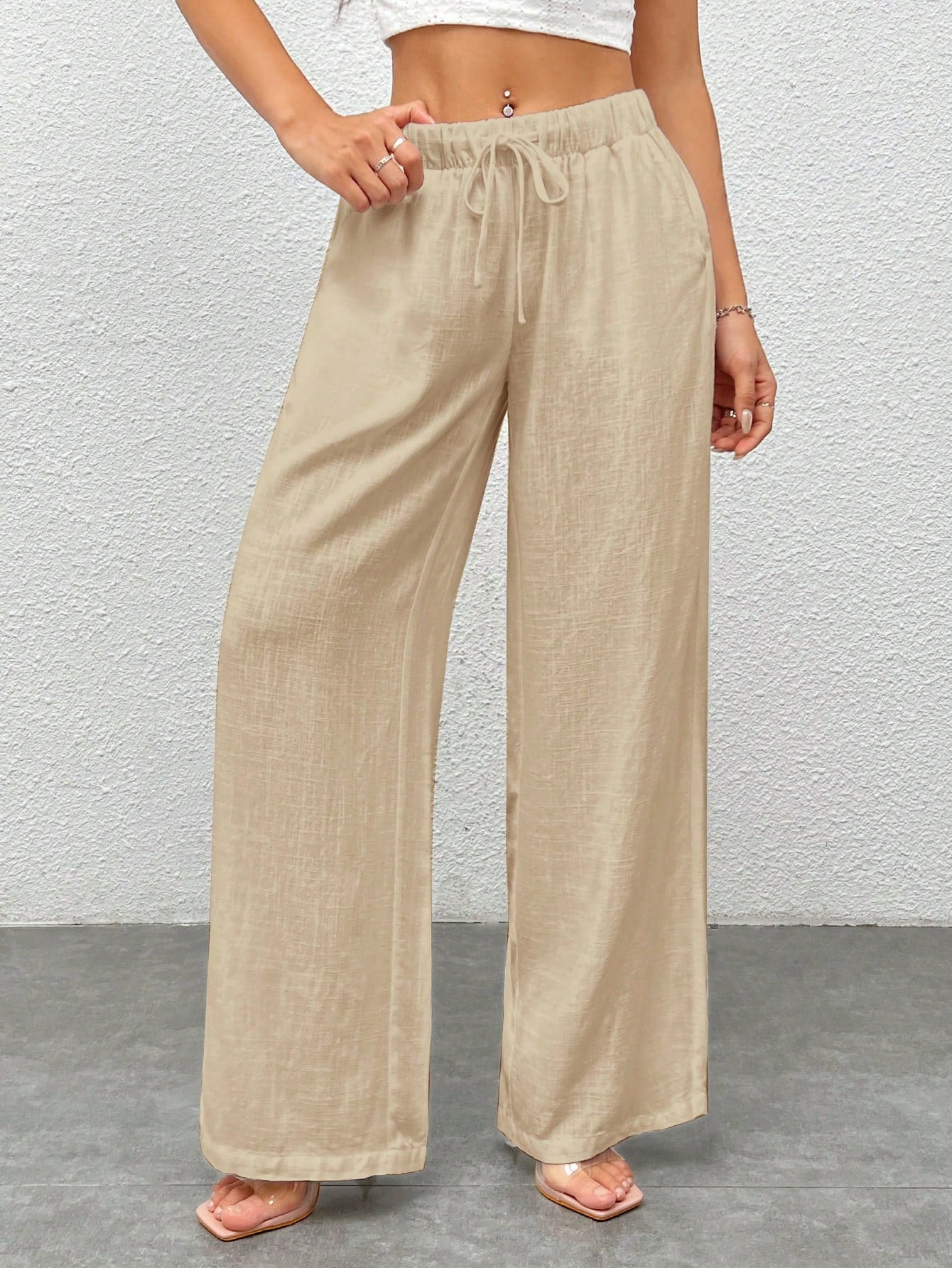 PETITE Women's White Woven Wide Leg Pants