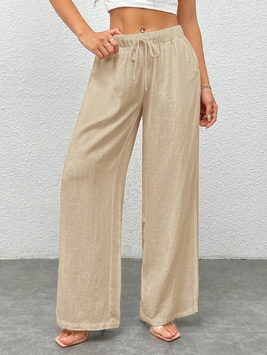 Women's White Woven Wide Leg Pants