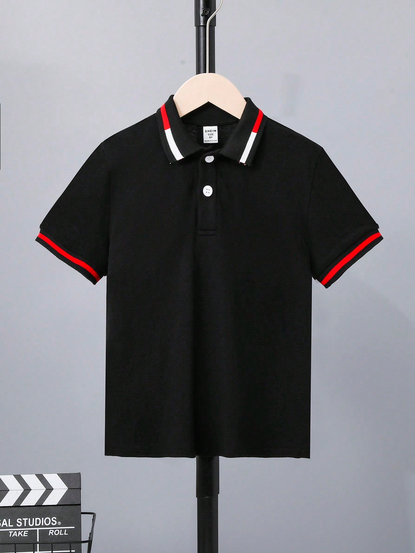 Teen Boy Casual Color Block Polo Shirt With Flat Knit Collar And Cuff, Short Sleeve, Suitable For Summer