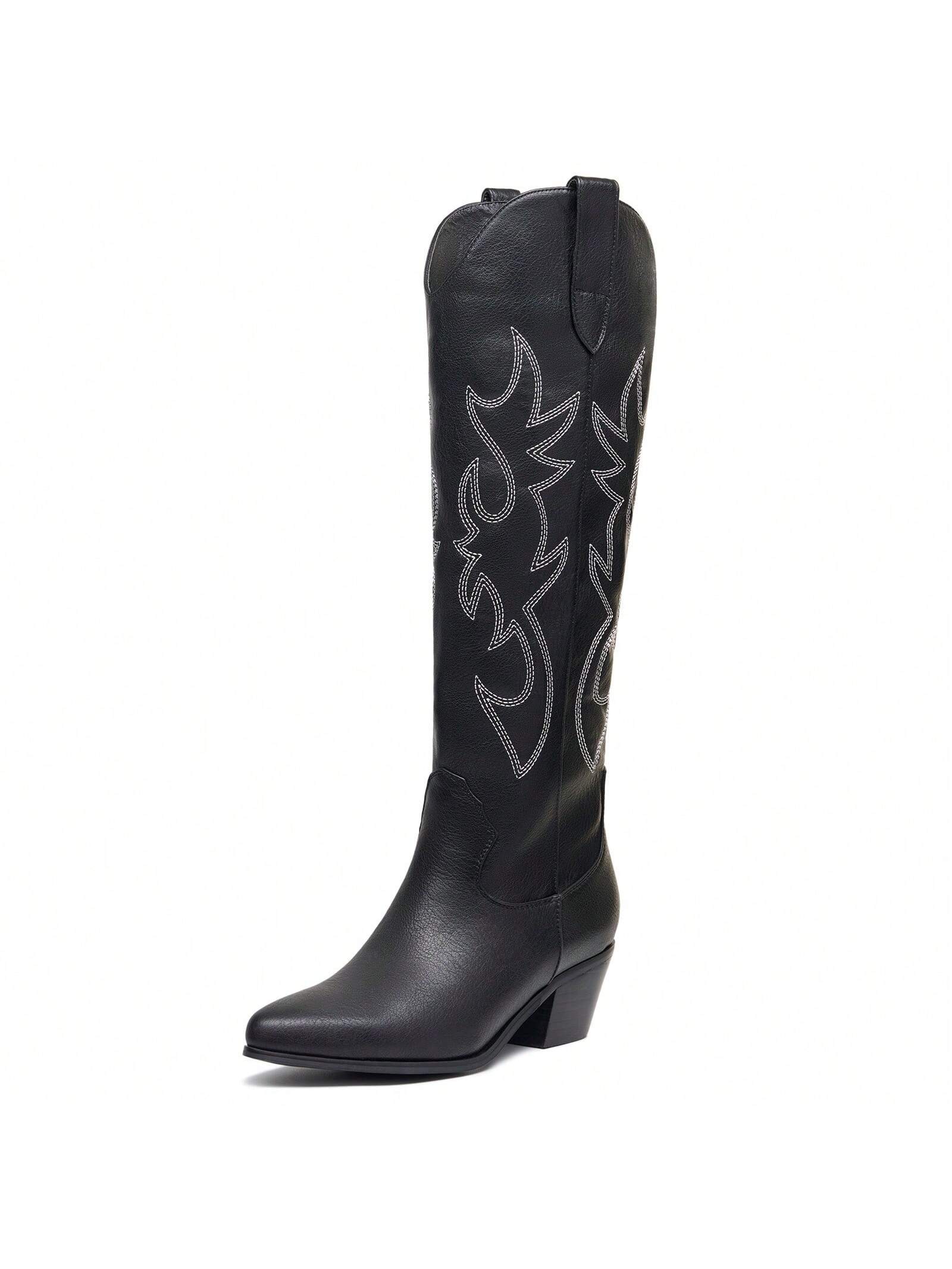 Women'S Western Embroidery Pointed Toes Cowboy Knee High Boots