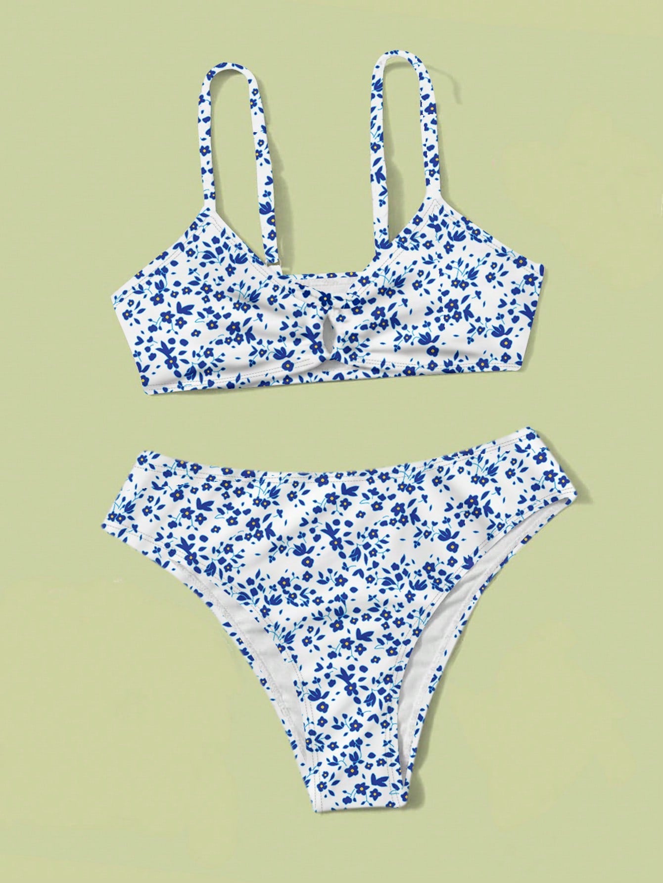 2pcs/Set Teen Girl Fleck Printed & Hollow Out Detail Bikini Set Summer Beach