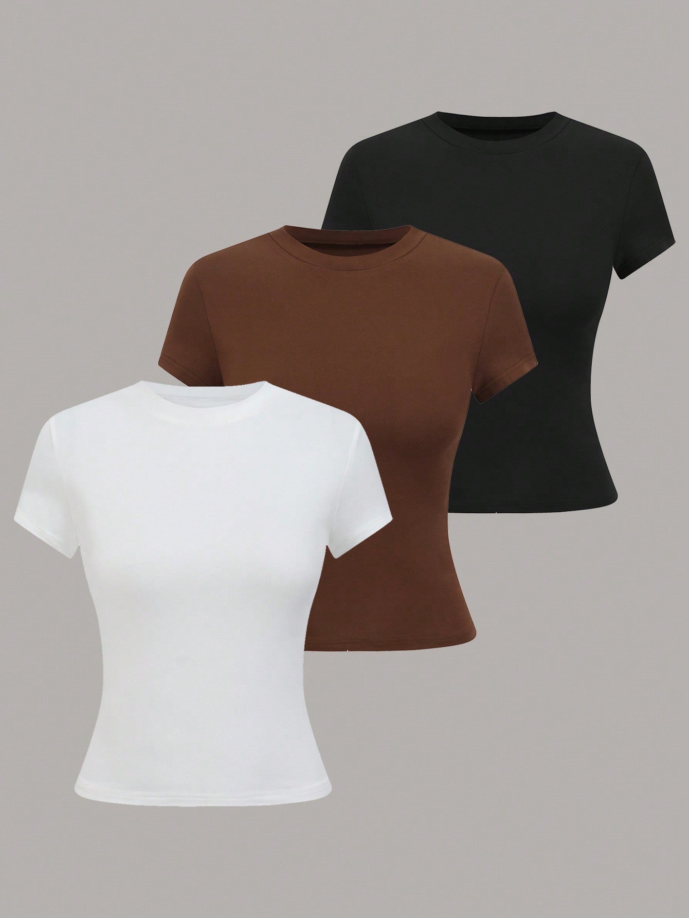 Women's Round Neck Short Sleeve Solid Color Casual Simple Fitted Blouse